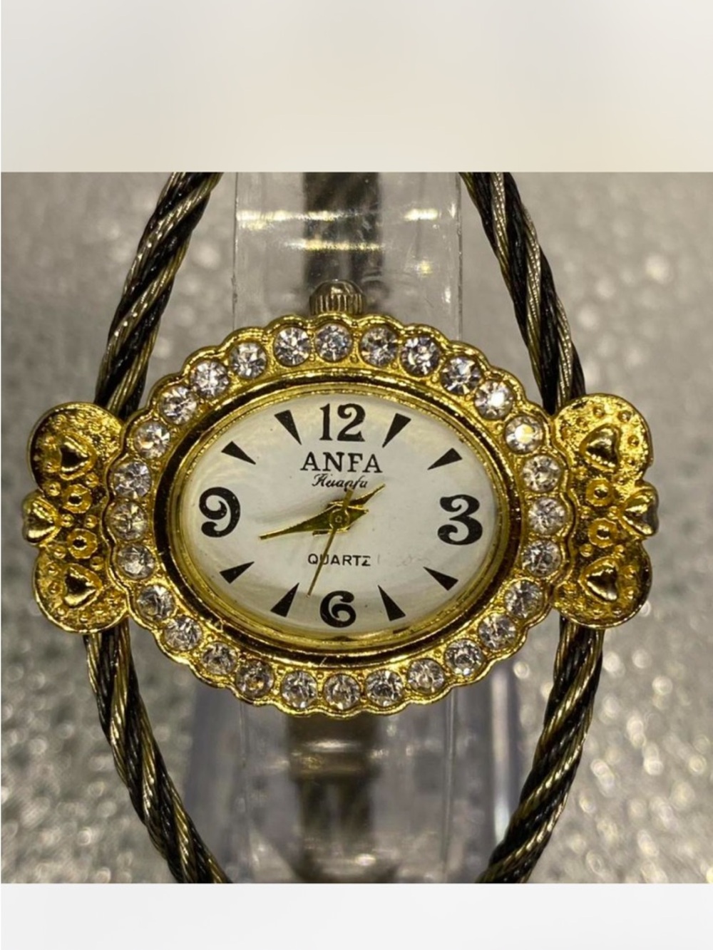 ^*^ ANFA  ^^^ Gold Crystal Accent Quartz “ Cable “ Bracelet Watch ***